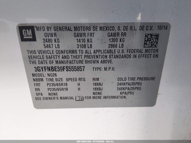 Продажа на аукционе авто 2015 Cadillac Srx Luxury Collection, vin: 3GYFNBE39FS555857, номер лота: 45641260