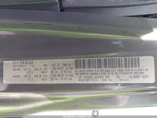 Продаж на аукціоні авто 2018 Jeep Wrangler Unlimited Rubicon 4x4, vin: 1C4HJXFG1JW257874, номер лоту: 45641265