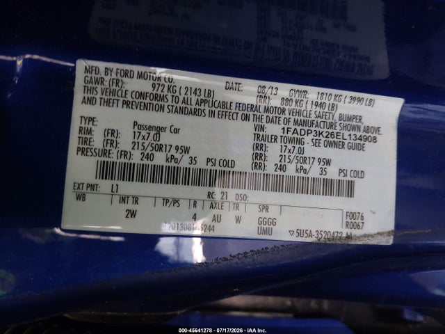 Ford FOCUS SE 2014 1FADP3K26EL134908 Image 9