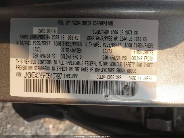 Aukcja sprzedaży 2015 Mazda Cx-5 Touring, vin: JM3KE4CY5F0510797, numer aukcji: 45641317