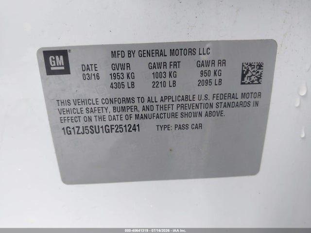 1G1ZJ5SU1GF251241 Chevrolet MALIBU HYBRID