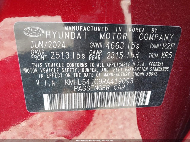 2024 Hyundai Sonata N Line მანქანა იყიდება აუქციონზე, vin: KMHL54JC9RA419093, აუქციონის ნომერი: 45641320