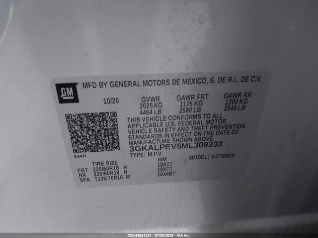Aukcja sprzedaży 2021 Gmc Terrain Fwd Slt, vin: 3GKALPEV6ML309333, numer aukcji: 45641341