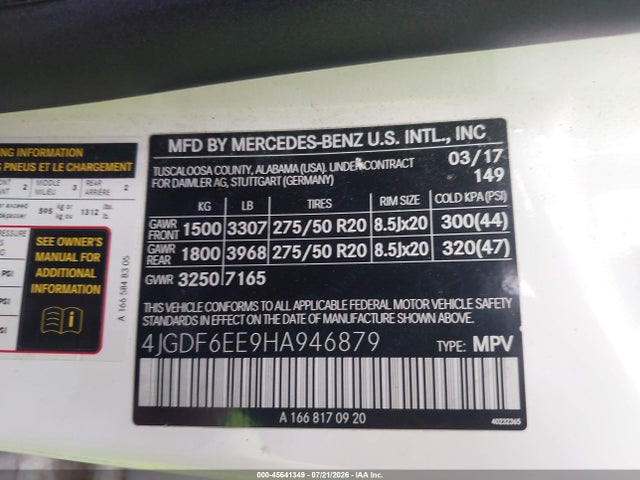 2017 Mercedes-benz Gls 450 4matic მანქანა იყიდება აუქციონზე, vin: 4JGDF6EE9HA946879, აუქციონის ნომერი: 45641349