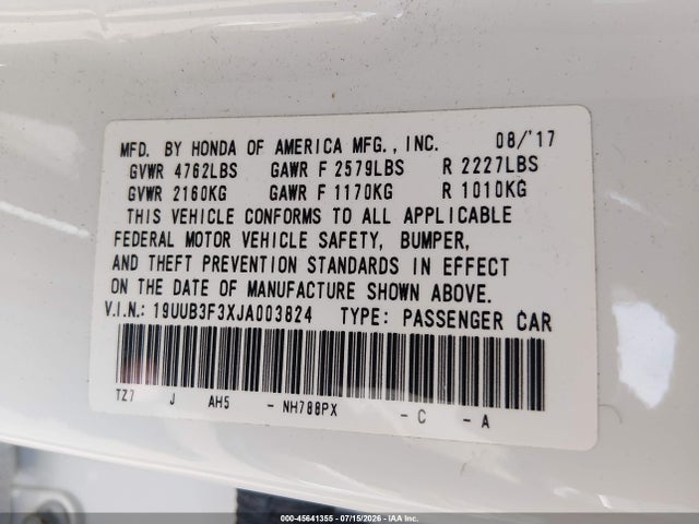 19UUB3F3XJA003824 Acura TLX