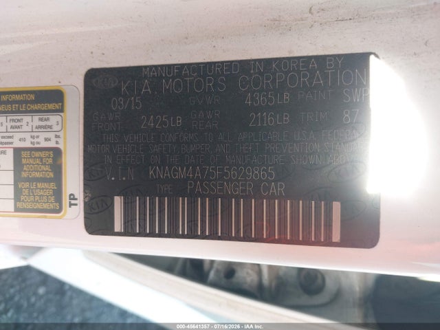 KIA Optima Lx 2015 KNAGM4A75F5629865 Image 9