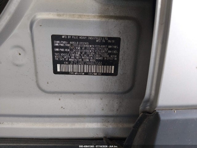 Aukcja sprzedaży 2017 Subaru Forester 2.5i, vin: JF2SJABC2HH462044, numer aukcji: 45641365