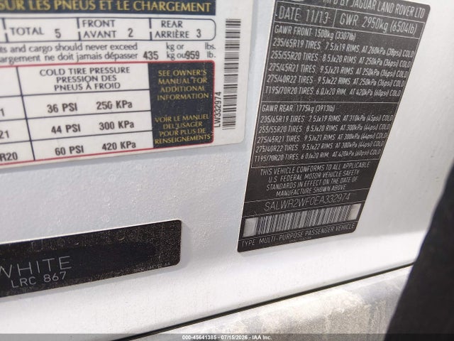 Продаж на аукціоні авто 2014 Land Rover Range Rover Sport 3.0l V6 Supercharged Hse, vin: SALWR2WF0EA332974, номер лоту: 45641385