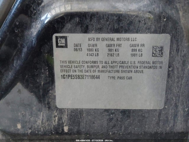 1G1PE5SB3E7118644 Chevrolet Cruze 2lt Auto