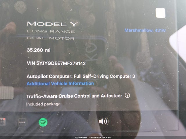 Продаж на аукціоні авто 2021 Tesla Model Y Long Range Dual Motor All-wheel Drive, vin: 5YJYGDEE7MF279142, номер лоту: 45641447