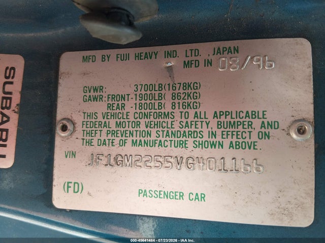 Aukcja sprzedaży 1997 Subaru Impreza Brighton, vin: JF1GM2255VG401166, numer aukcji: 45641484