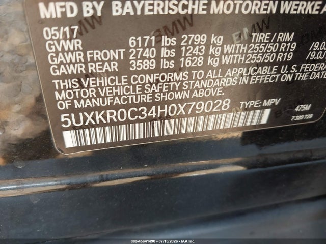 2017 Bmw X5 Xdrive35i მანქანა იყიდება აუქციონზე, vin: 5UXKR0C34H0X79028, აუქციონის ნომერი: 45641490