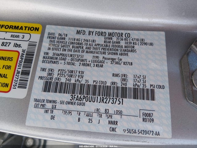 3FA6P0UU1JR273751 Ford Fusion Hybrid S
