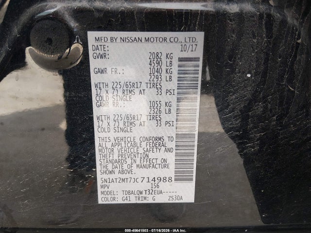 Продажа на аукционе авто 2018 Nissan Rogue Sv, vin: 5N1AT2MT7JC714988, номер лота: 45641503