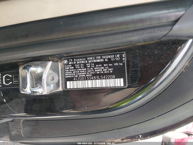2003 Bmw Z4 2.5i მანქანა იყიდება აუქციონზე, vin: 4USBT33483LS42208, აუქციონის ნომერი: 45641509
