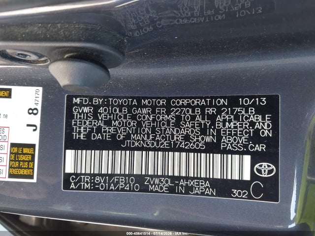 Toyota Prius Two 2014 JTDKN3DU2E1742605 Image 9