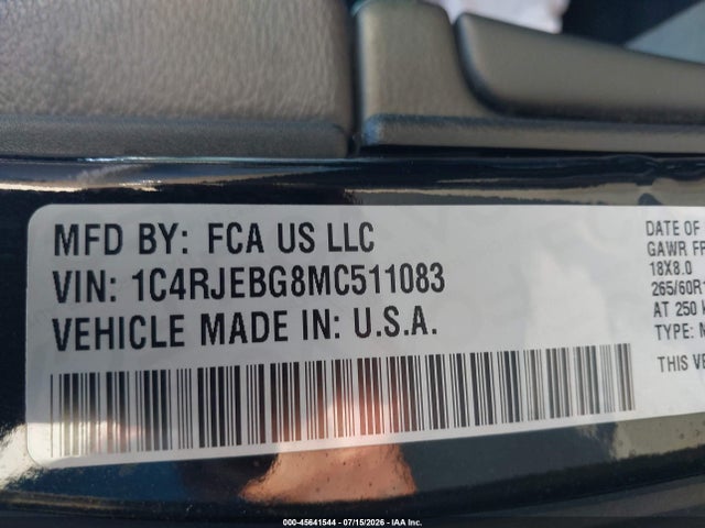 1C4RJEBG8MC511083 Jeep Grand Cherokee Limited 4x2