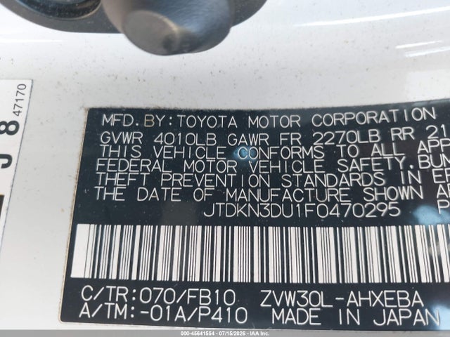 JTDKN3DU1F0470295 Toyota Prius Two