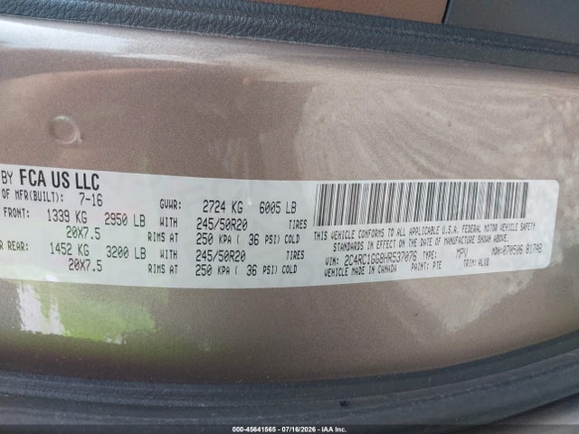 Chrysler Pacifica Limited 2017 2C4RC1GG8HR537076 Image 9
