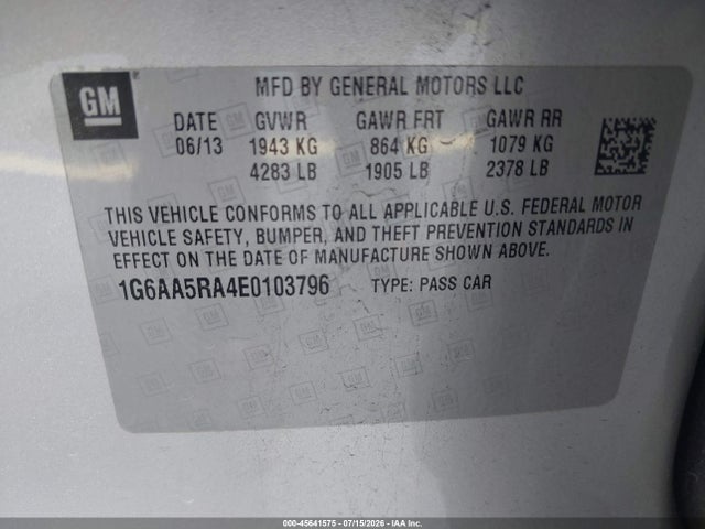 Продажа на аукционе авто 2014 Cadillac Ats Standard, vin: 1G6AA5RA4E0103796, номер лота: 45641575