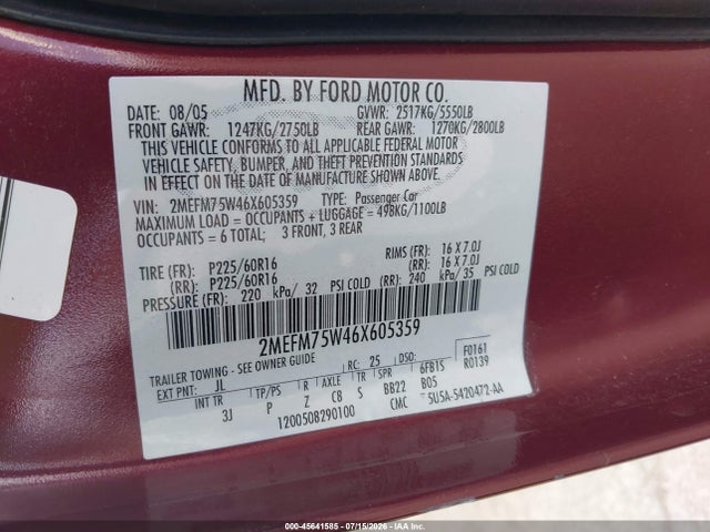 Aukcja sprzedaży 2006 Mercury Grand Marquis Ls, vin: 2MEFM75W46X605359, numer aukcji: 45641585