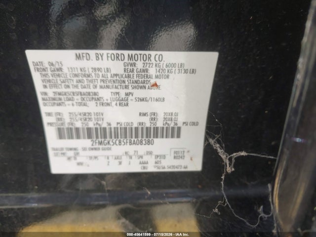 Ford FLEX SEL 2015 2FMGK5C85FBA08380 Image 9