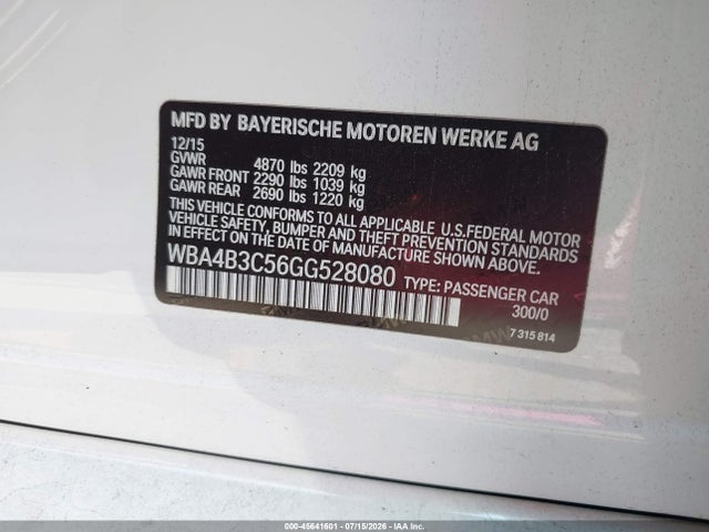 Продажа на аукционе авто 2016 Bmw 435i Gran Coupe Xdrive, vin: WBA4B3C56GG528080, номер лота: 45641601