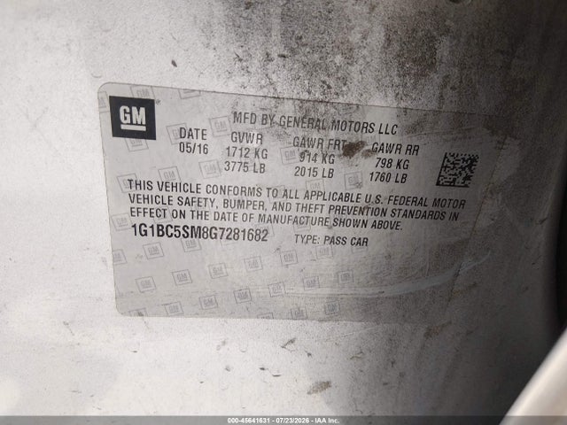 1G1BC5SM8G7281682 Chevrolet Cruze Ls Auto