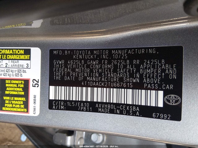 Toyota CAMRY SE 2026 4T1DAACK2TU667615 Image 9