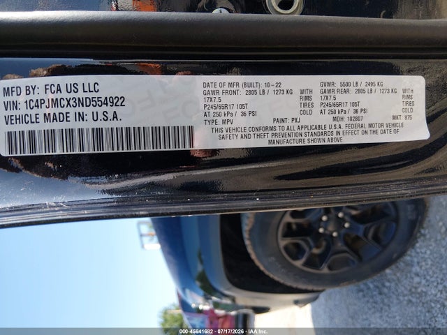 2022 Jeep Cherokee X 4x4 მანქანა იყიდება აუქციონზე, vin: 1C4PJMCX3ND554922, აუქციონის ნომერი: 45641682