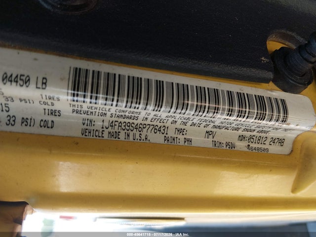 45641715 :رقم المزاد ، 1J4FA39S46P776431 vin ، 2006 Jeep Wrangler X مزاد بيع