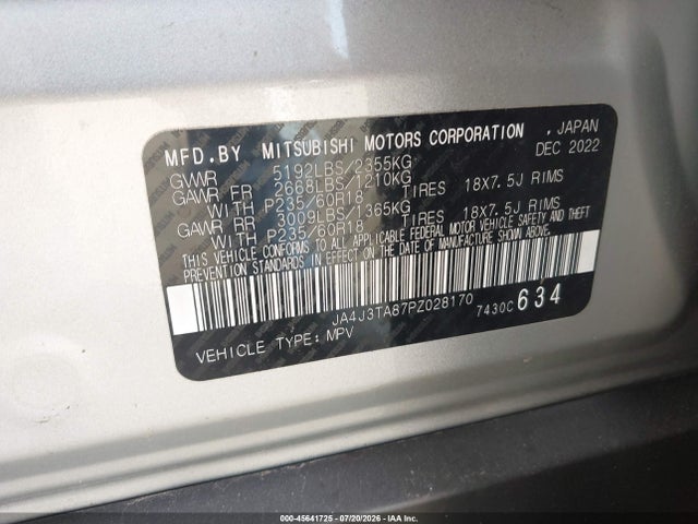 Aukcja sprzedaży 2023 Mitsubishi Outlander Es 2.5 2wd, vin: JA4J3TA87PZ028170, numer aukcji: 45641725