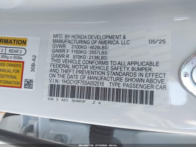 1HGCY2F75SA052518 Honda Accord Hybrid Sport-l