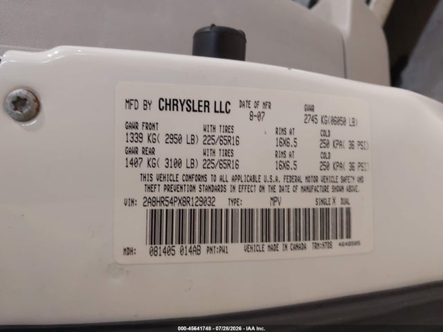 Продаж на аукціоні авто 2008 Chrysler Town & Country Touring, vin: 2A8HR54PX8R129032, номер лоту: 45641748