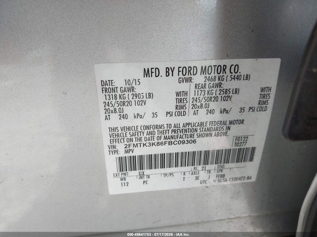 Ford Edge Titanium 2015 2FMTK3K86FBC09306 Image 9