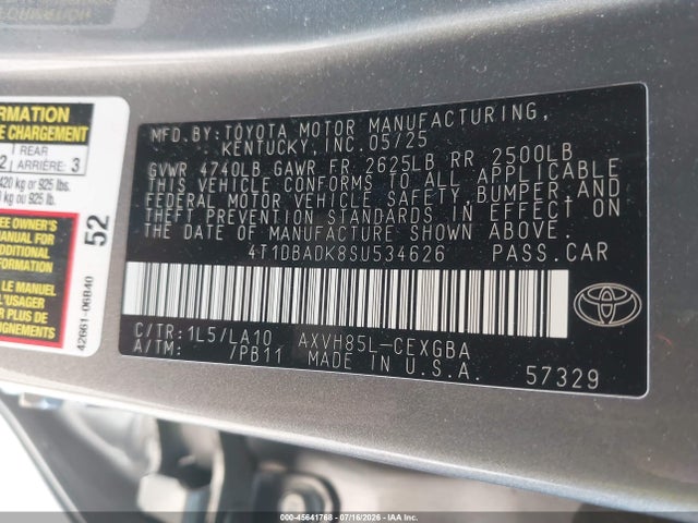 Продаж на аукціоні авто 2025 Toyota Camry Xle, vin: 4T1DBADK8SU534626, номер лоту: 45641768