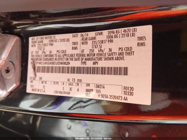 Ford ESCAPE SE 2014 1FMCU0GX8EUD90829 Image 9
