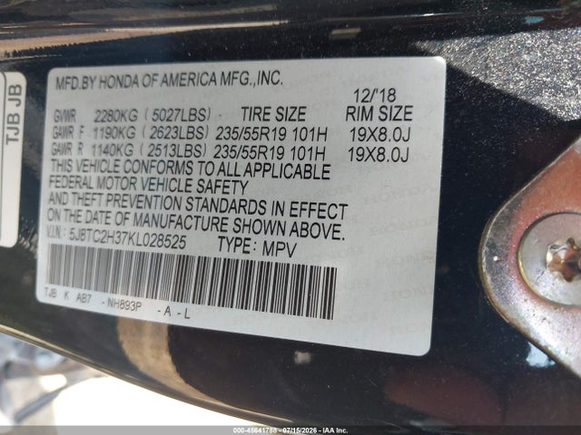 Продаж на аукціоні авто 2019 Acura Rdx Standard, vin: 5J8TC2H37KL028525, номер лоту: 45641788
