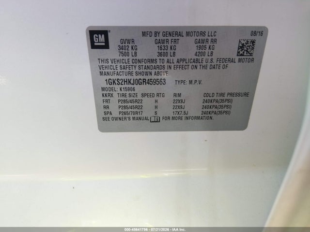 Aukcja sprzedaży 2016 Gmc Yukon Xl Denali, vin: 1GKS2HKJ0GR459563, numer aukcji: 45641796