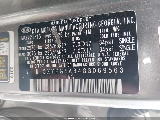 KIA Sorento 2.4l L 2016 5XYPG4A34GG069563 Image 9