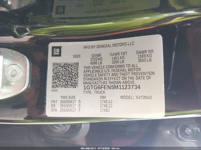 45641813 :رقم المزاد ، 1GTG6FEN5M1123734 vin ، 2021 Gmc Canyon 4wd  Short Box At4 - Cloth مزاد بيع