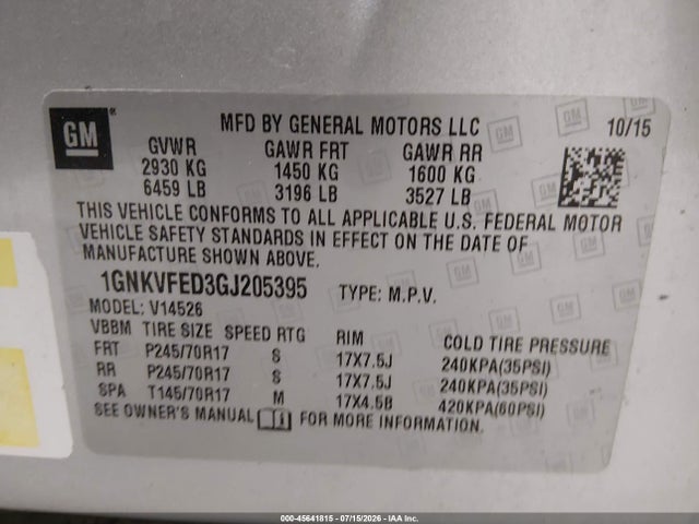 Chevrolet Traverse Ls 2016 1GNKVFED3GJ205395 Image 9