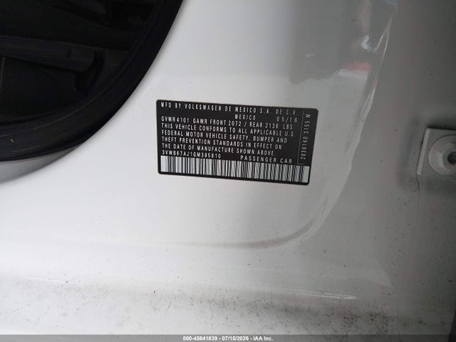 2016 Volkswagen Jetta 1.4t Se მანქანა იყიდება აუქციონზე, vin: 3VWB67AJ1GM385810, აუქციონის ნომერი: 45641839