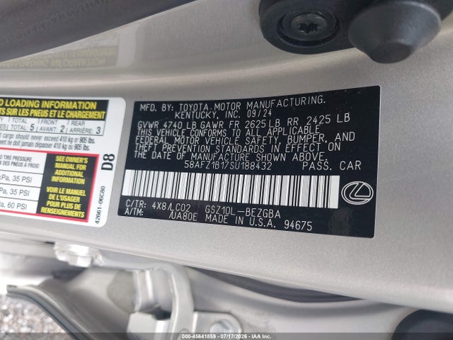 Auction sale of the 2025 Lexus Es 350 Ultra Luxury, vin: 58AFZ1B17SU188432, lot number: 45641859