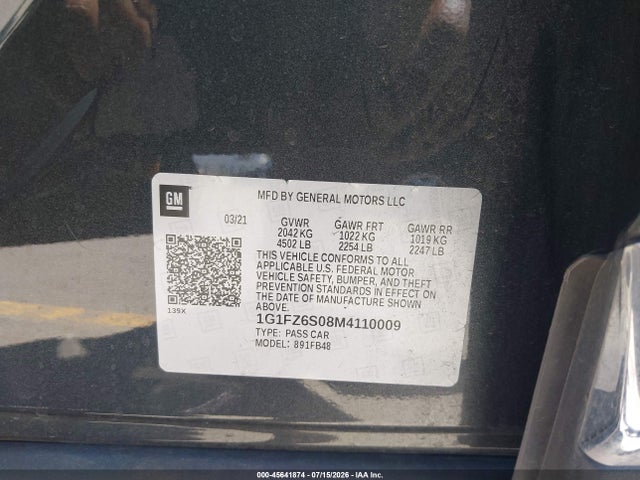 1G1FZ6S08M4110009 Chevrolet Bolt Ev Fwd Premier