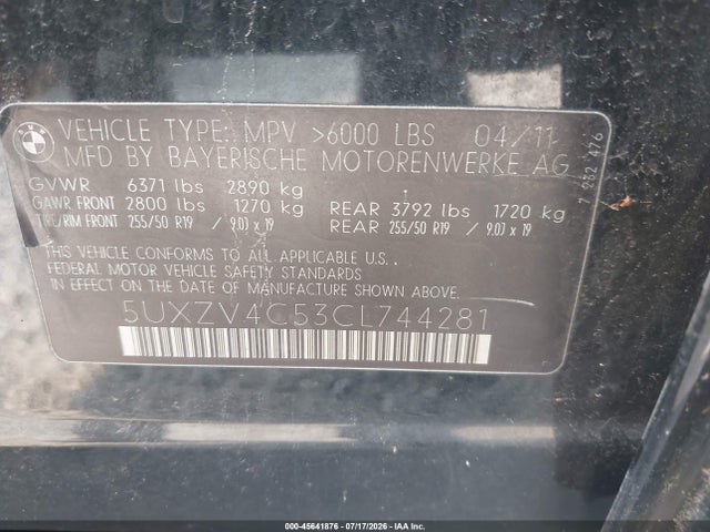 Aukcja sprzedaży 2012 Bmw X5 Xdrive35i/xdrive35i Premium/xdrive35i Sport Activity, vin: 5UXZV4C53CL744281, numer aukcji: 45641876