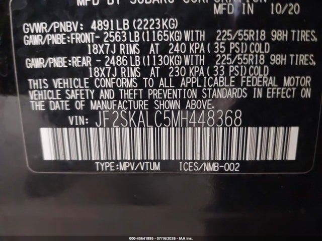 Продаж на аукціоні авто 2021 Subaru Forester Sport, vin: JF2SKALC5MH448368, номер лоту: 45641895