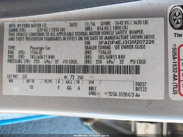 Ford FIESTA SE 2016 3FADP4EJ3GM207226 Image 9