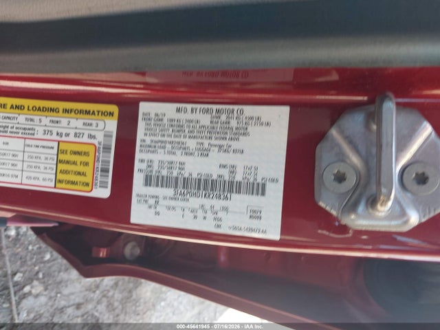 Продажа на аукционе авто 2019 Ford Fusion Se, vin: 3FA6P0HD1KR248361, номер лота: 45641945