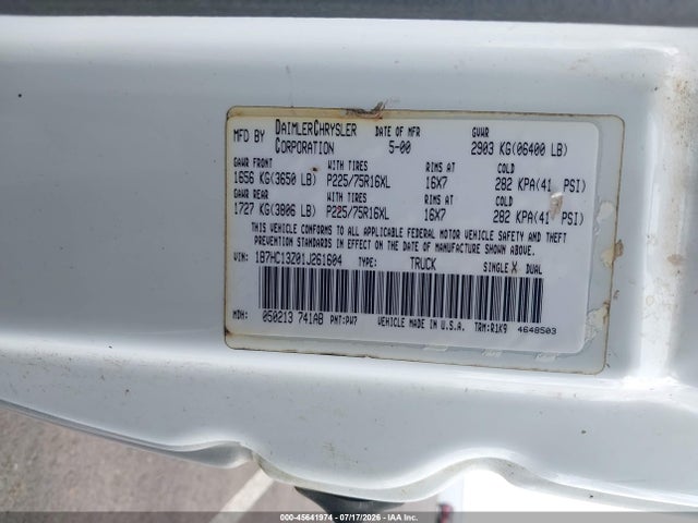 Aukcja sprzedaży 2001 Dodge Ram 1500 St, vin: 1B7HC13Z01J261604, numer aukcji: 45641974